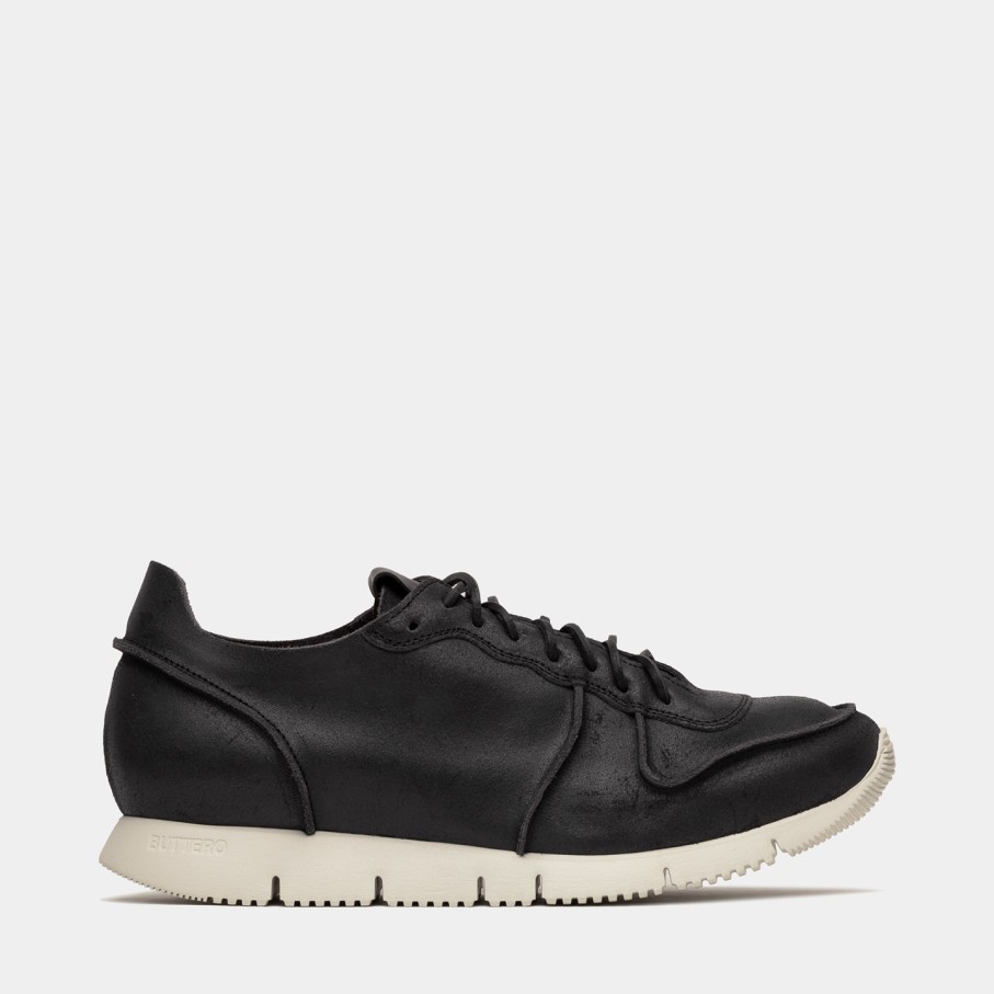 Men'S BUTTERO | Buttero Carrera Sneakers In Black Bianchetto Leather B9710Bian-Ug1/01-Nero