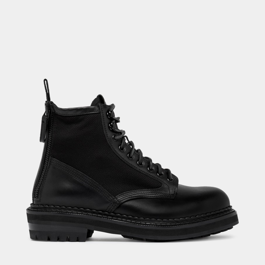 Men'S BUTTERO | Buttero Cargo Lace-Up Combact Boots In Black Nylon And Leather B10581Vara-Ug1/A-