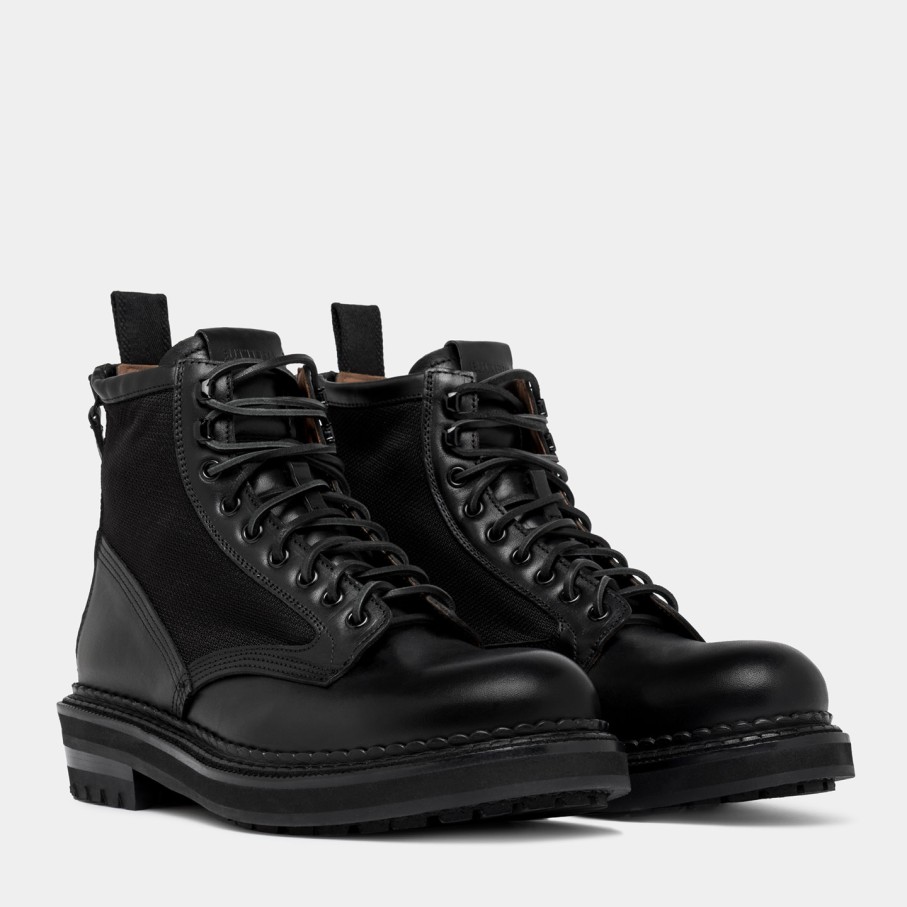 Men'S BUTTERO | Buttero Cargo Lace-Up Combact Boots In Black Nylon And Leather B10581Vara-Ug1/A-