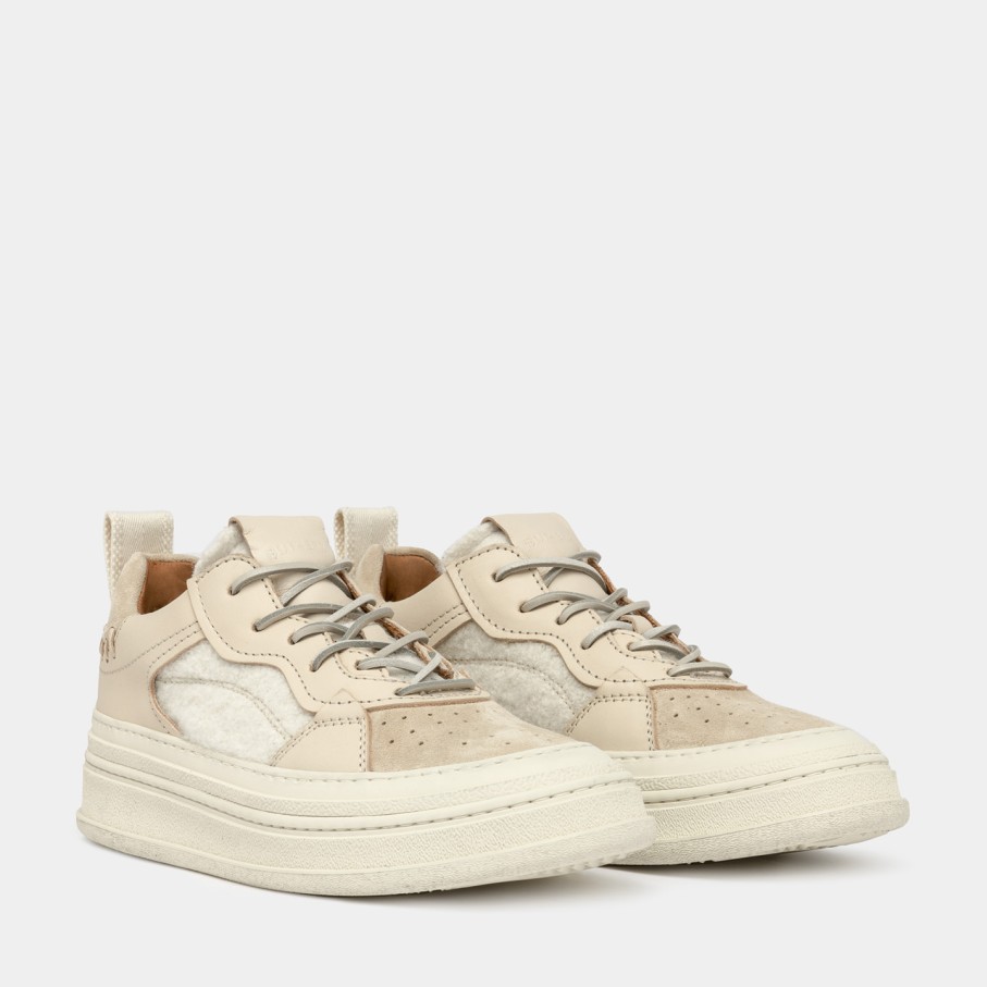 Women'S BUTTERO | Buttero Circolo Sneakers In Cookie Wool And Leather B10631Varb-Dg1/B-Uovo