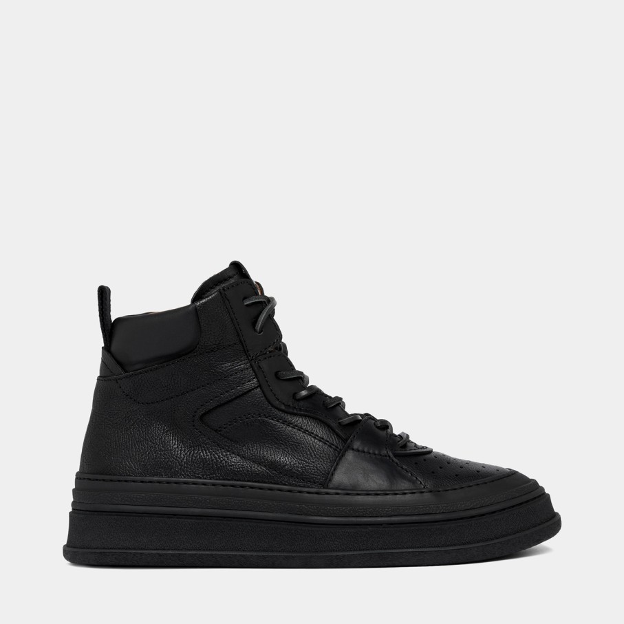 Men'S BUTTERO | Buttero Circolo Mid Sneakers In Black Hammered Leather B10531Vara-Ug1/A-Nero