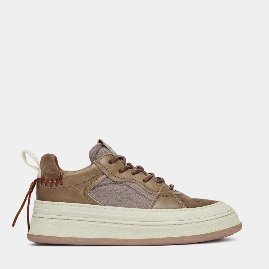 Men'S BUTTERO | Buttero Circolo Sneakers In Beige Brown Wool And Leather B10180Vara-Dg1/A-Taupe